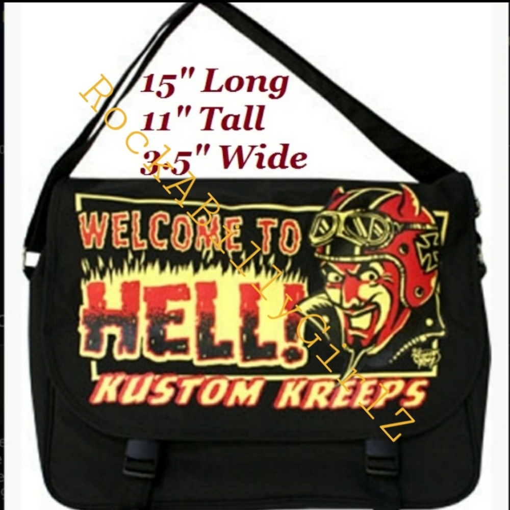 Sourpuss Vince Ray Red Devil Biker Welcome to Hell Kustom Kreeps Messenger Bag